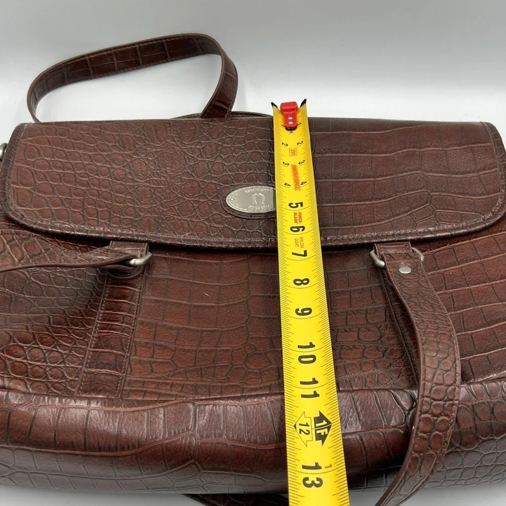 Etienne Aigner Laptop Messenger Bag Women Large Brown Good Croc Embossed